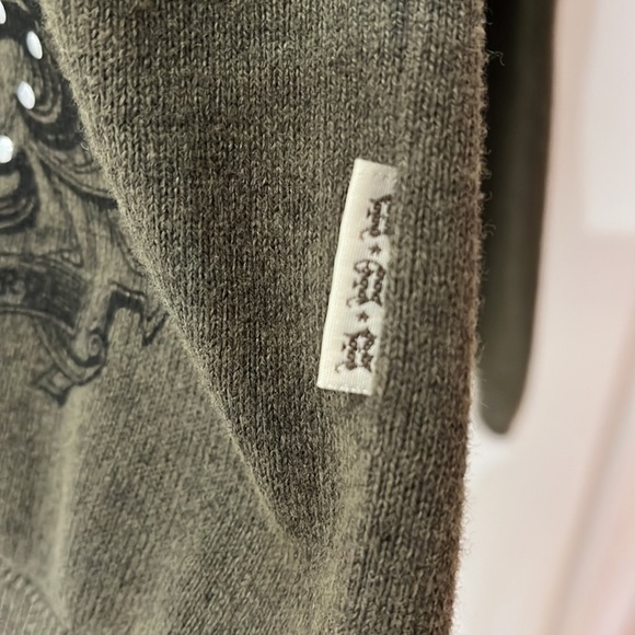 Vintage Buffalo David Bitton Sweater Army Green Large Elbow Patches EUC - Picture 9 of 12